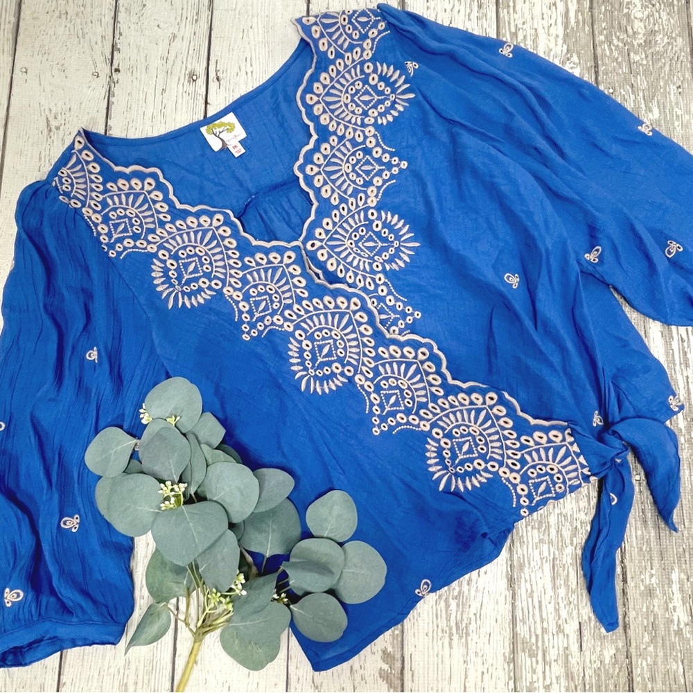 fig & flower Floral Embroidered Wrap Top